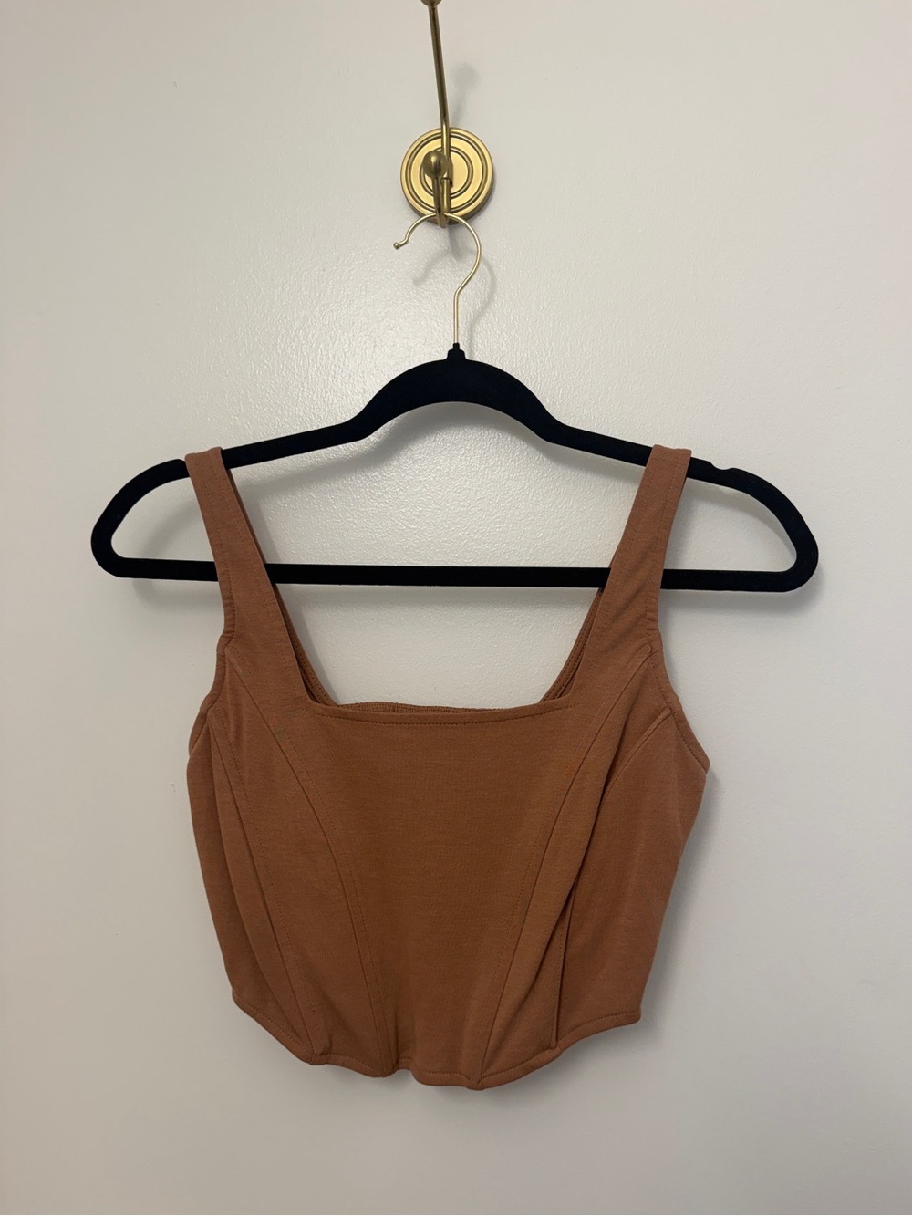Square-Neck Cropped Camisole in Rust Brown Orange